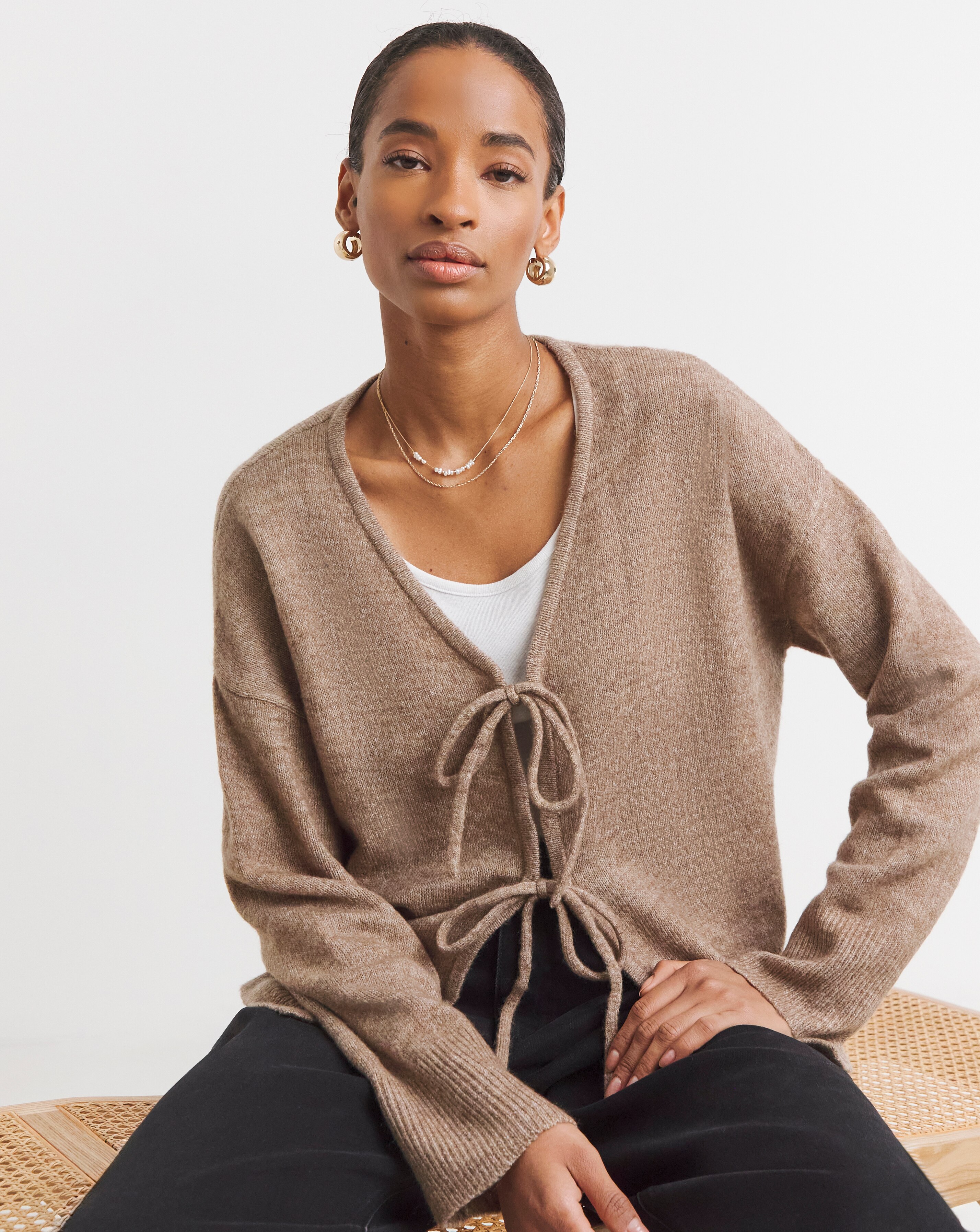 Mocha Tie Front Cardigan | JD Williams