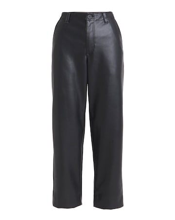 Black PU Button Barrel Leg Trouser
