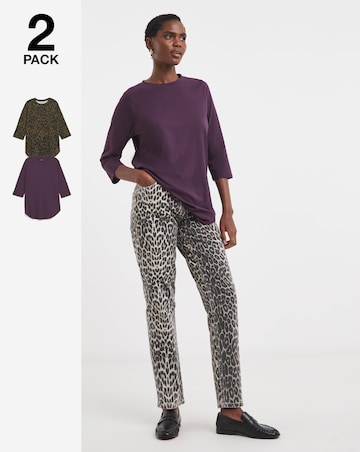 2 Pack Longline Curved Hem 3/4 Sleeve T-shirts