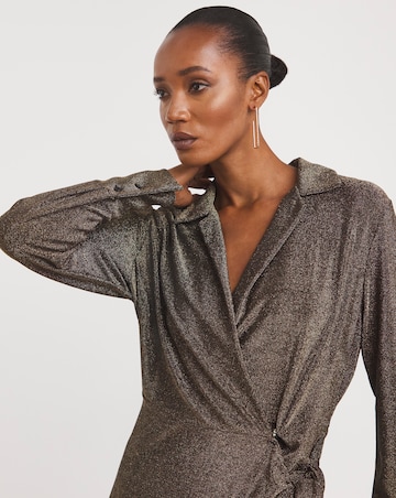 Jersey Glitter Knot Front Wrap Dress