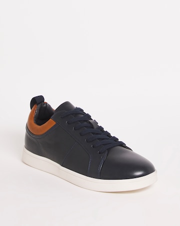 Navy/Tan Perforated Lace Up Trainer Wide Fit