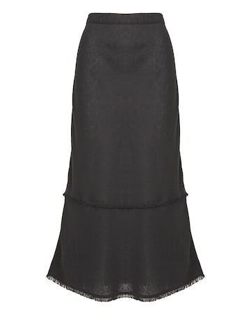 Black Linen Mix Frayed Hem Skirt