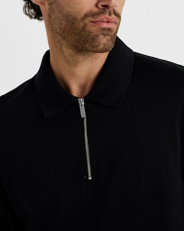 Folio Supima Zip Long Sleeve Polo-Black