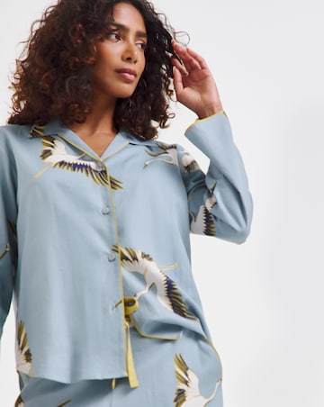 Cyberjammies Piper Crane Print Woven Pyjama Set Blue Mix