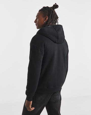 Borg Lined Full Zip Hoodie - Black