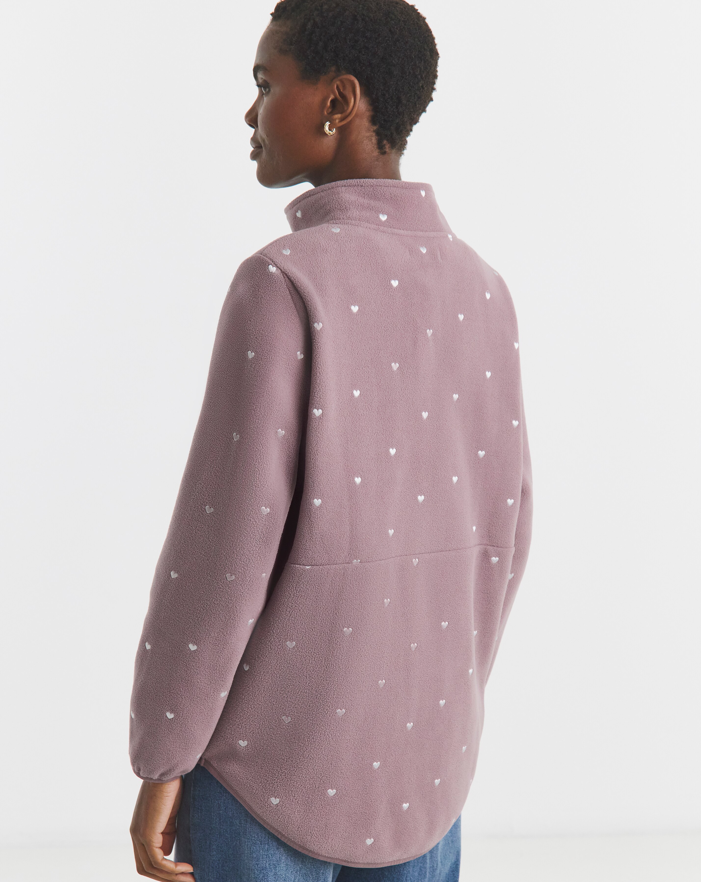 Heart Embroidered Quarter Zip Longline Fleece | JD Williams