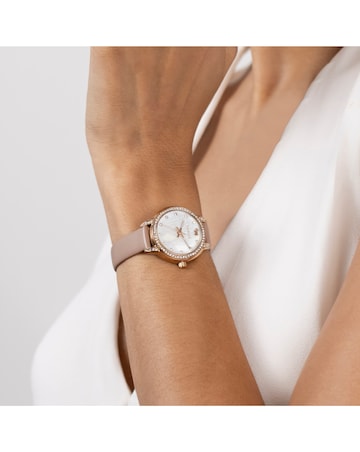 Radley Rose Gold Plated Mother of Pearl Cobweb Pink Leather Strap Watch