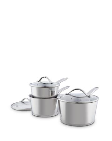 Tower x Good Food Stainless Steel 3 Piece Saucepan Set