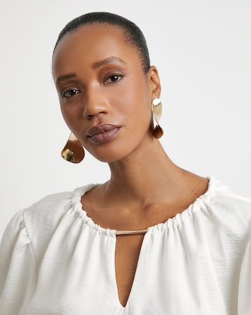 Joanna Hope Puff Sleeve Blouse With Neck Detail