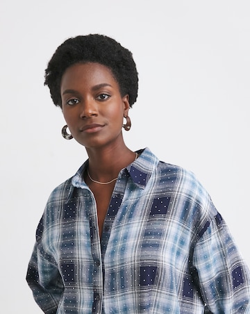 Womens Diamante Extreme Oversized Shirt - Blue Check