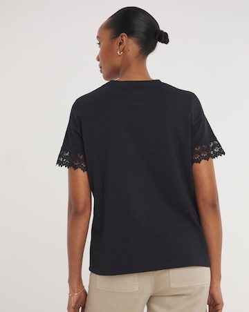 Black Lace Trim Short Sleeve T-Shirt