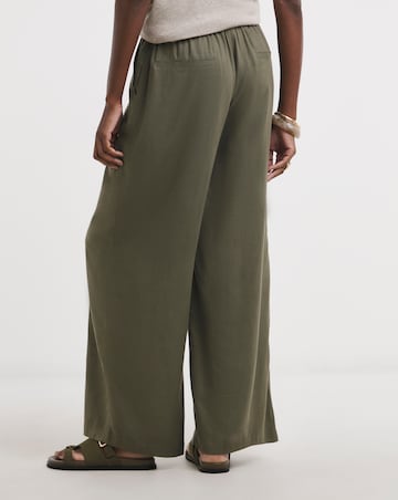 Khaki Linen Mix Wide Leg Trouser