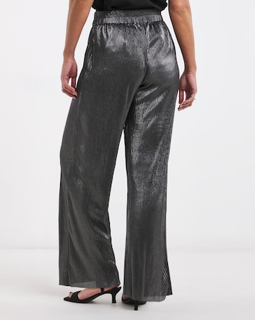 Silver Metallic Plisse Wide Leg Trousers