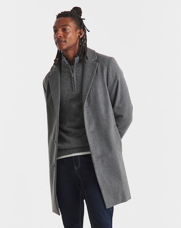 Grey Wool Blend Mid Length Overcoat
