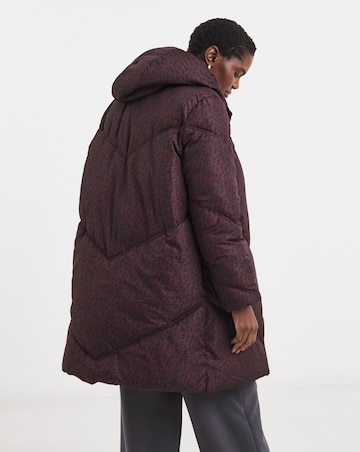 Wine Animal Print Mid Length Padded Coat