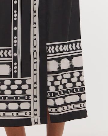 Black Print Pull On Column Midi Skirt