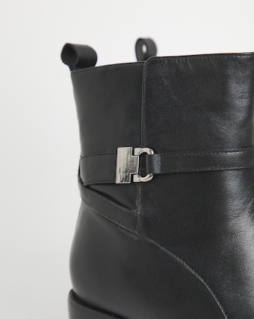 Miriam Low Block Heel Leather Ankle Boots with Trim - Wide Fit (E)