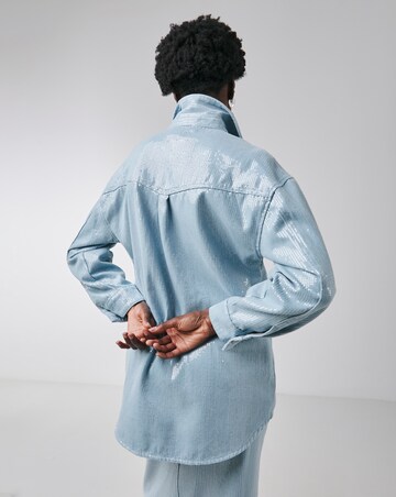 Clear Sequin Oversized Denim Shirt