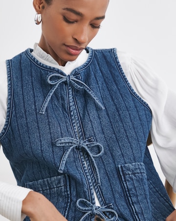 Denim Tie Front Quilted Gilet