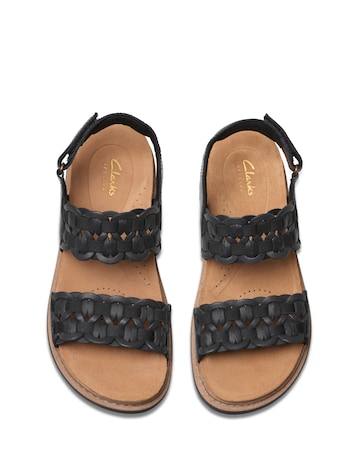 Clarks Black Leather Arwell Glide Sandals - Wide Fit (E)