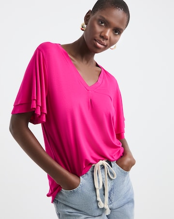 Pink Double Angel Sleeve V-Neck Top