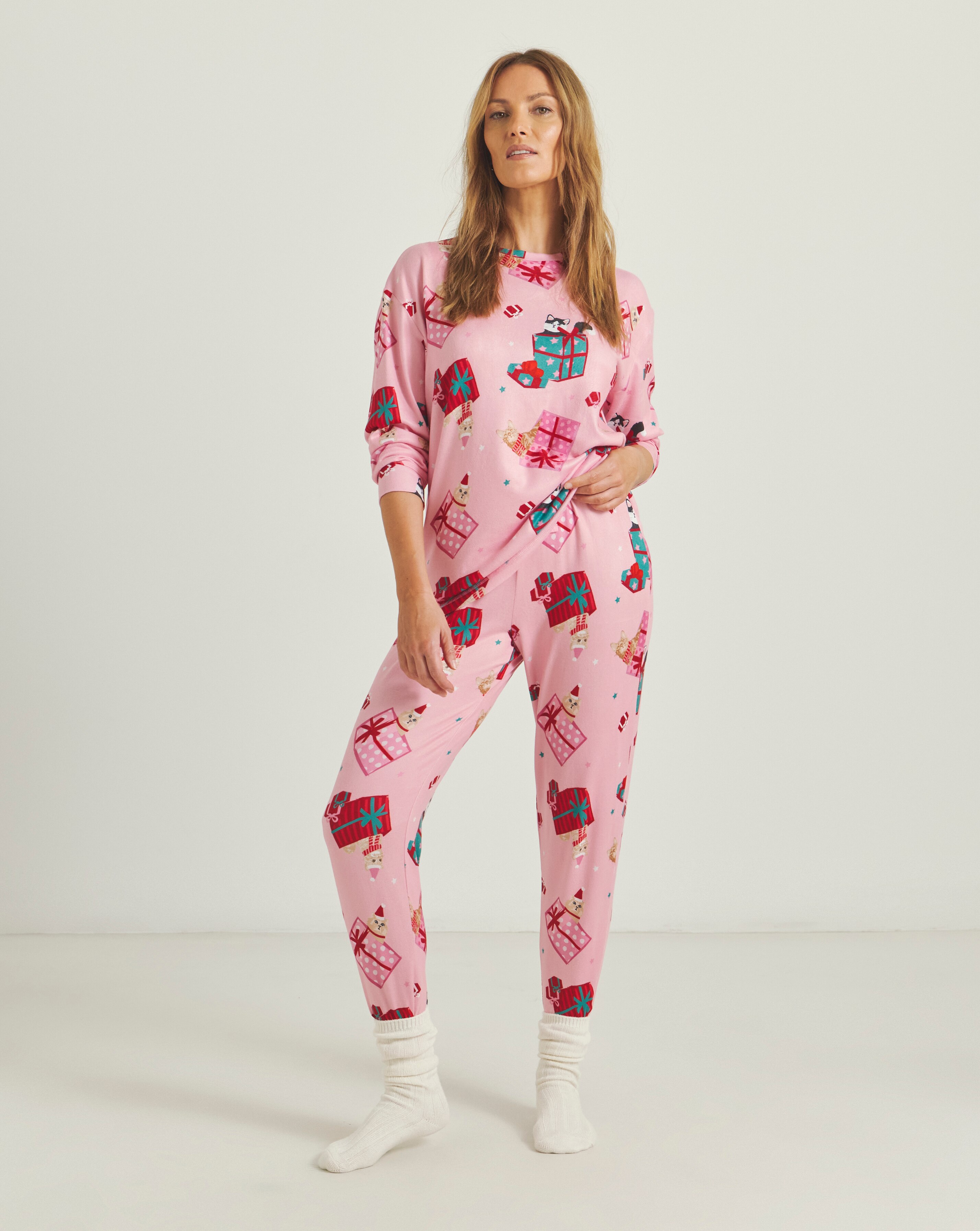Simply Be Christmas Cats Supersoft Twosie Pyjama Set