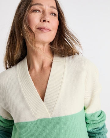 Green Stripe V Neck Curved Hem Tunic