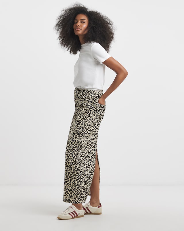 Simply Be Light Leopard Print Denim Midaxi Skirt