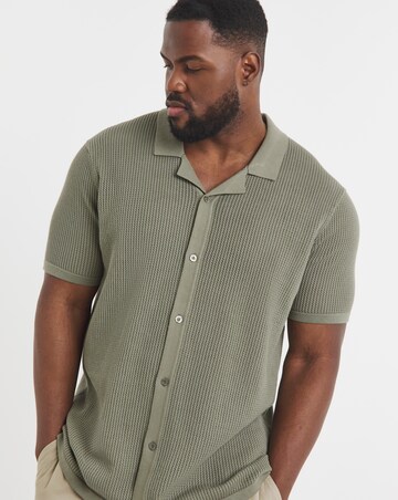 Green Knitted Revere Collar Shirt