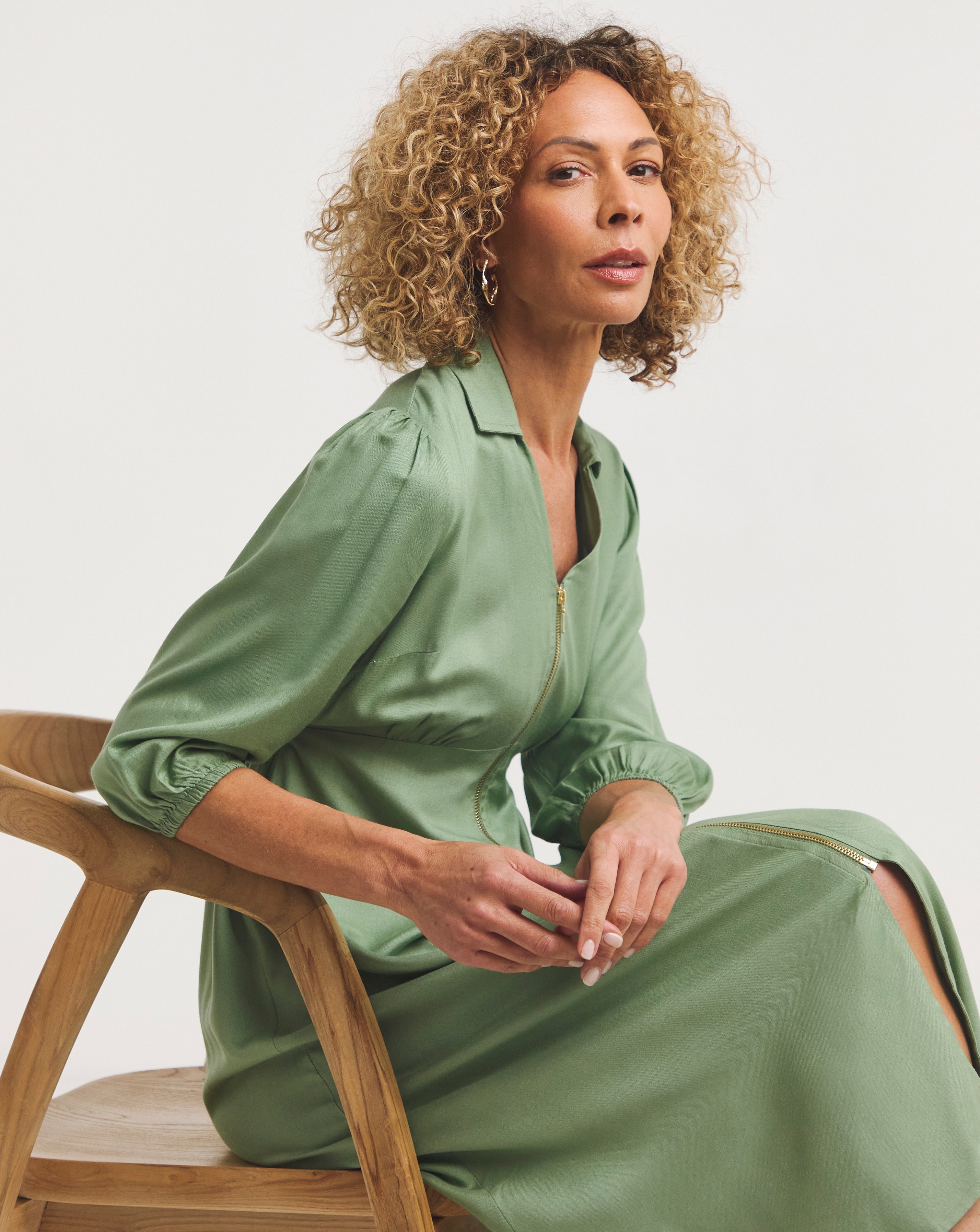 Pistachio Zip Front Shirt Dress With Open Neck | JD Williams