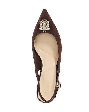 Dune Context Brown Suede Embellished Slingback Kitten Heels Standard Fit