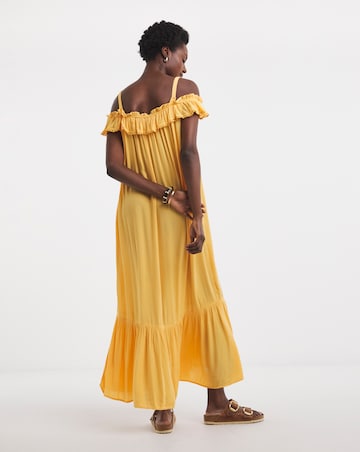 Frill Detail Bardot Crinkle Dress