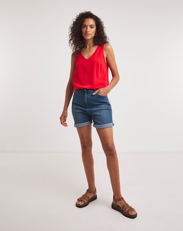 Red V Neck Woven Vest