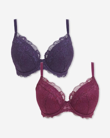 Pretty Secrets (2 Pack) New Ella Padded Plunge Wired Bras (B-G) Fig/Cherry