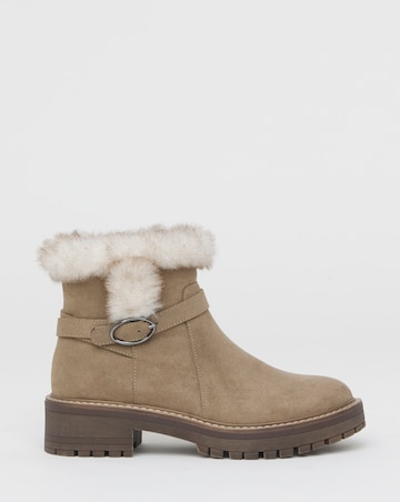 Heavenly Soles Alto Chunky Ankle Boots with Faux Fur Trim - Extra Wide Fit (EEE)