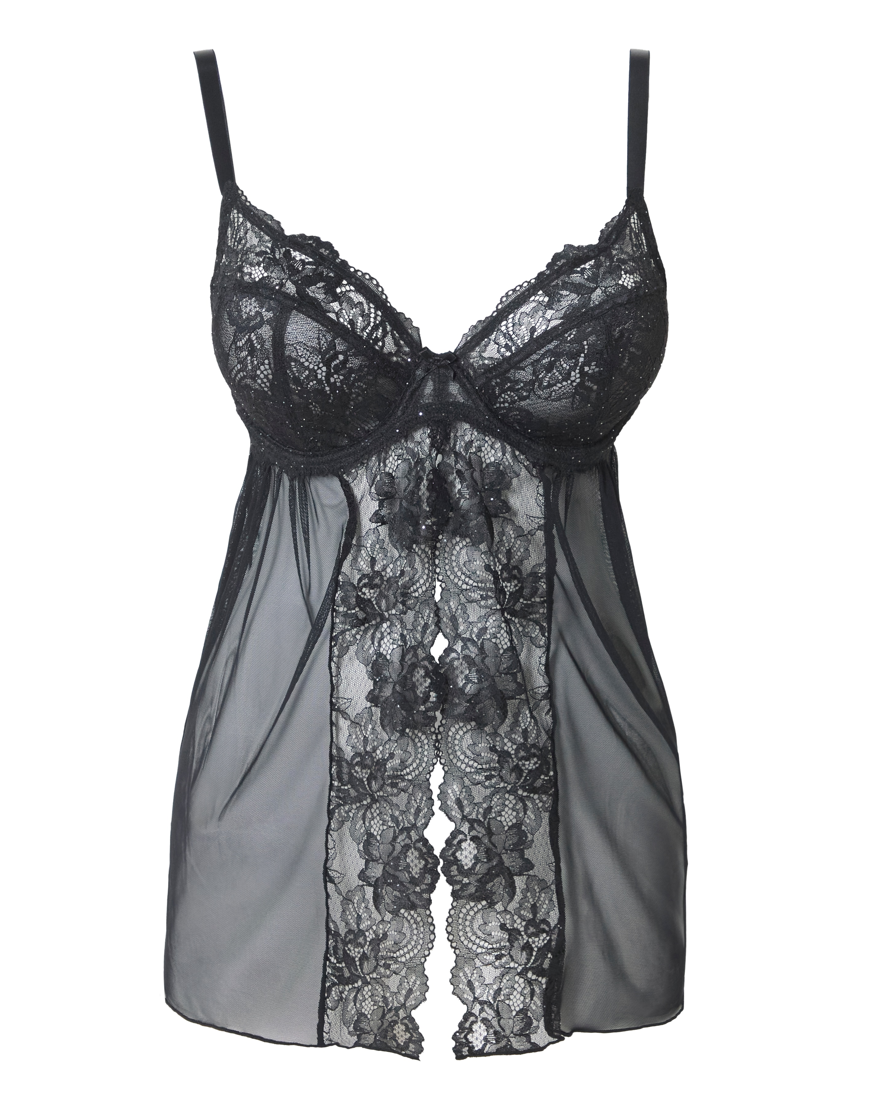 Pretty Secrets Ella Lace Babydoll - Black Sparkle | JD Williams
