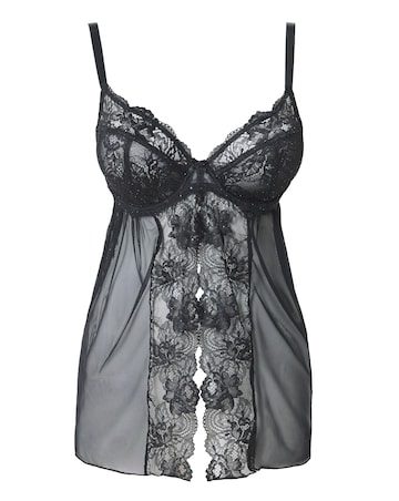 Pretty Secrets Ella Lace Babydoll Black Sparkle