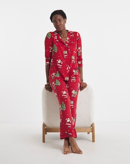 Chelsea Peers Jersey Button Up Christmas Print Pyjama Set