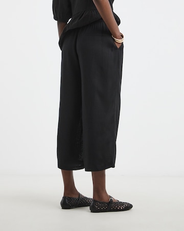 Black Linen Mix Cropped Wide Leg Culottes