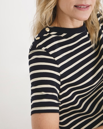 Tommy Hilfiger Stripe Gold Button Crew Neck Short Sleeve T- Shirt