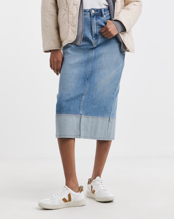 Light Blue Turn Up Midi Denim Skirt