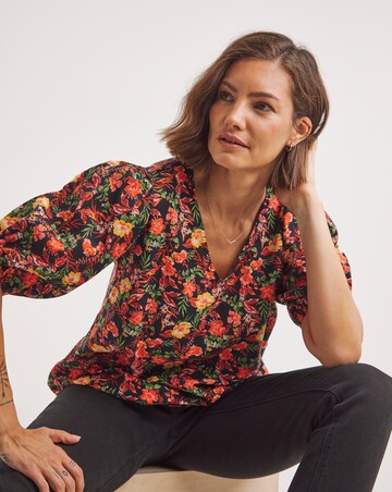 Multi Floral Cotton Flex V Neck Top