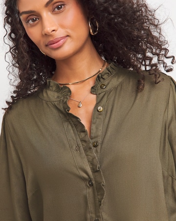 Womens Frill Detail Long Sleeve Blouse - Olive