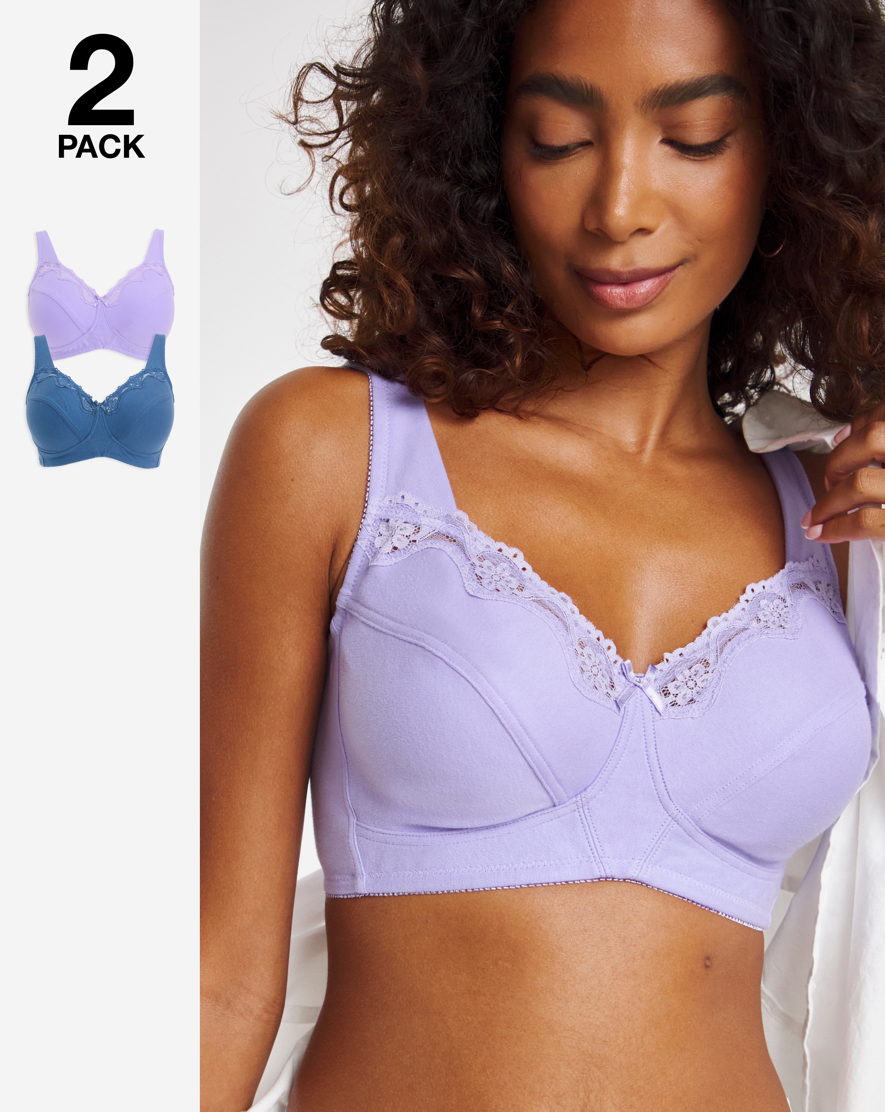 Pretty Secrets 2 Pack  Full Cup Non Wired Bras B-G Lavender/Denim