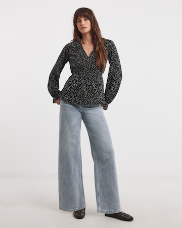 Spot Print V Neck Tea Top