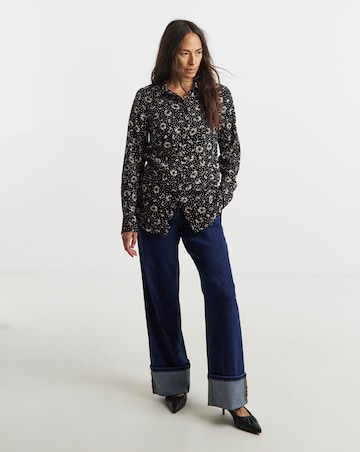 Dipped Back Long Sleeve Shirt - Mono Floral