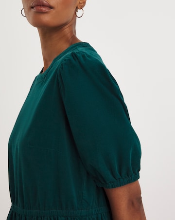 Teal Baby Cord Tiered Midi Dress