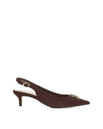 Dune Context Brown Suede Embellished Slingback Kitten Heels Standard Fit