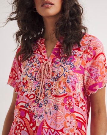Joe Browns Scalloped Hem Embroidered Tie Boho Tunic