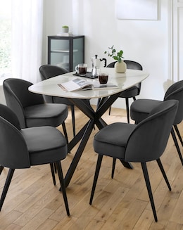 Brock Dining Table with 6 Emilie Velvet Chairs